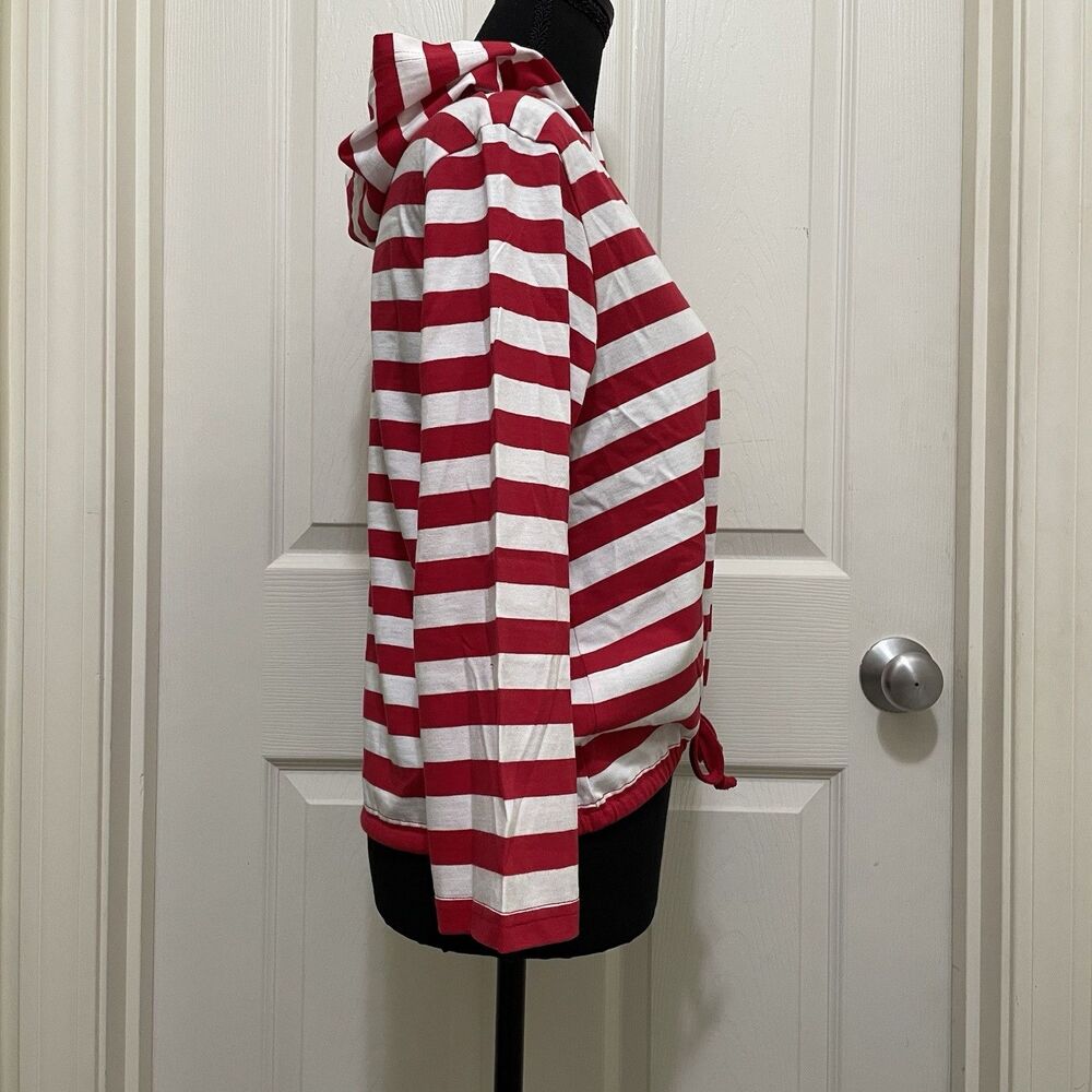 Tommy Hilfiger Red & White Striped V-Neck Hoodie Top - Picture 5 of 13